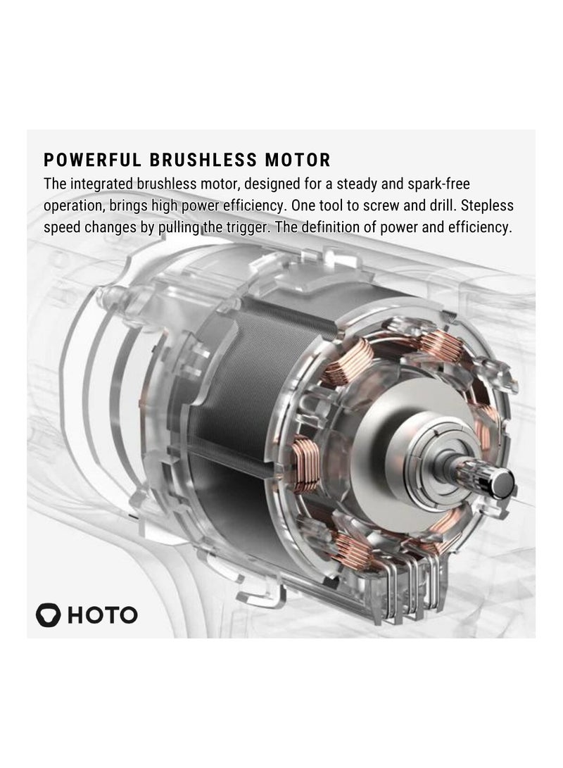 HOTO HOTO 12V Brushless Electric Drill Kit QWDZGJ001 Tool Set With Different Tools,12V Brushless Drill,Multipurpose Needlenose Plier & Measure Tape - Black - Image 4