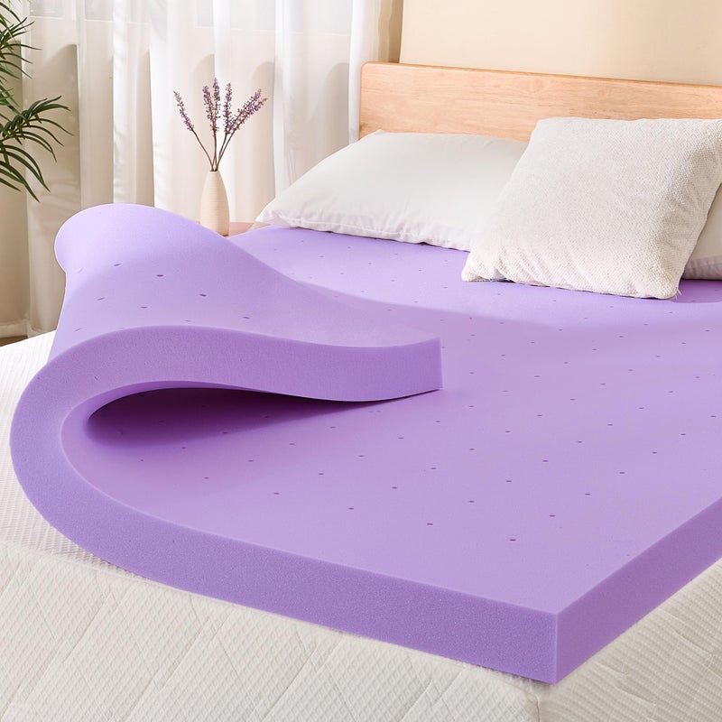 EGOHOME 2 Inch Twin Lavender Scented Memory Foam Mattress Topper for Pressure Relieving, Ventilated for Cooling Sleep, CertiPUR-US Certified, Medium Feel Mattress Pad in a Box, 38"x75", Twin Size - Image 1