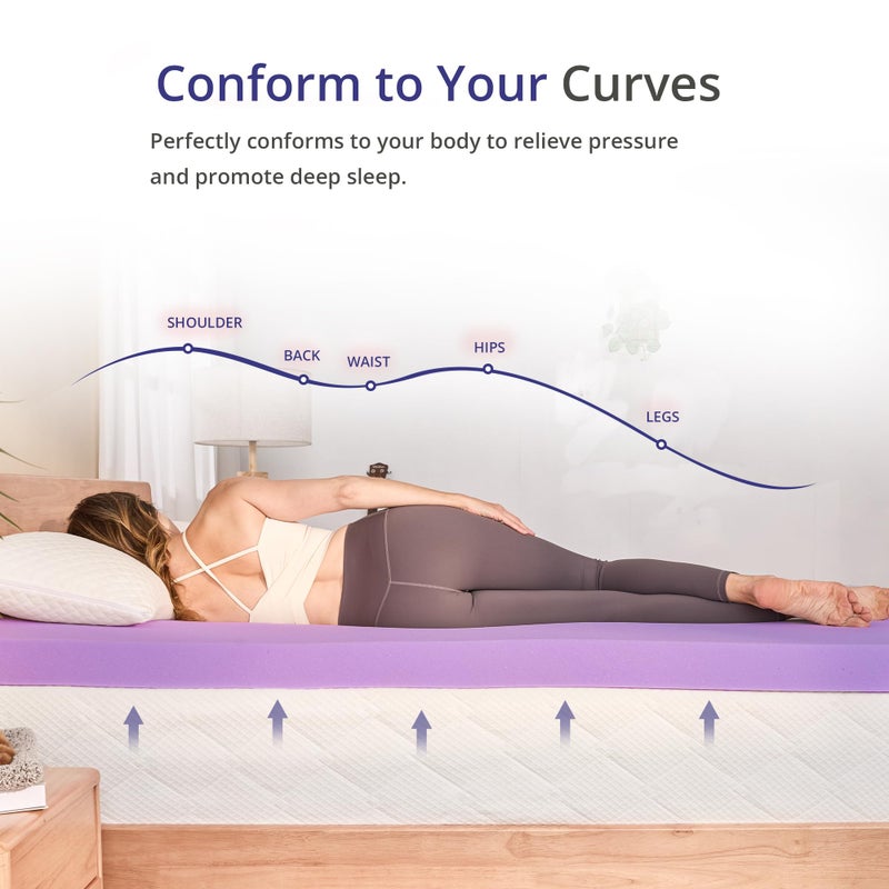 EGOHOME 2 Inch Twin Lavender Scented Memory Foam Mattress Topper for Pressure Relieving, Ventilated for Cooling Sleep, CertiPUR-US Certified, Medium Feel Mattress Pad in a Box, 38"x75", Twin Size - Image 4