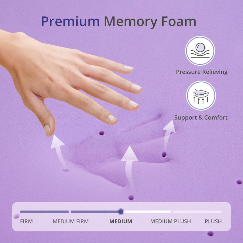EGOHOME 2 Inch Twin Lavender Scented Memory Foam Mattress Topper for Pressure Relieving, Ventilated for Cooling Sleep, CertiPUR-US Certified, Medium Feel Mattress Pad in a Box, 38"x75", Twin Size - Image 3