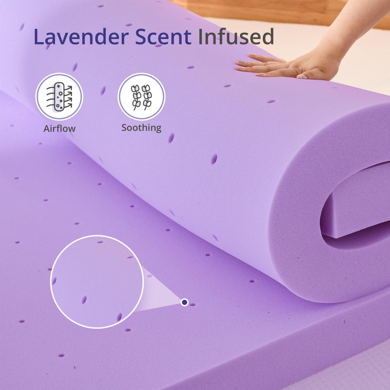 EGOHOME 2 Inch Twin Lavender Scented Memory Foam Mattress Topper for Pressure Relieving, Ventilated for Cooling Sleep, CertiPUR-US Certified, Medium Feel Mattress Pad in a Box, 38"x75", Twin Size - Image 2