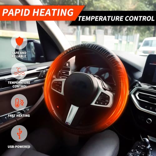 Peabownn Heated Steering Wheel Cover - No Wrapped Around 14.5-15" Car Steering Wheel Cover Warmer, USB Rapid Heating Universal fit for Vehicles, Trucks, SUVs 14.5-15in - Image 2
