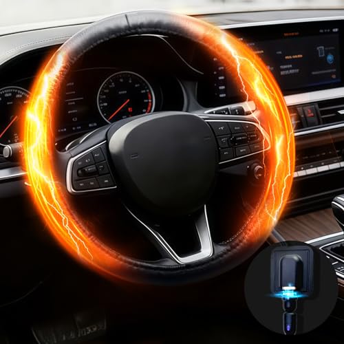 Peabownn Heated Steering Wheel Cover - No Wrapped Around 14.5-15" Car Steering Wheel Cover Warmer, USB Rapid Heating Universal fit for Vehicles, Trucks, SUVs 14.5-15in - Image 1