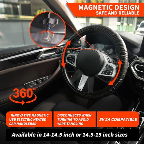 Peabownn Heated Steering Wheel Cover - No Wrapped Around 14.5-15" Car Steering Wheel Cover Warmer, USB Rapid Heating Universal fit for Vehicles, Trucks, SUVs 14.5-15in - Image 4