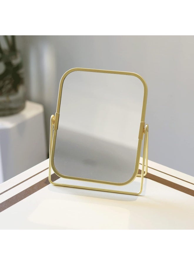ديكور هيلز مرآة مكياج ذهبية، مرآة تزيين مربعة مزدوجة الجوانب، تدور بزاوية 360 درجة، عالية الدقة، بإطار معدني، مناسبة للمنزل، والحمام، والمكتب، وطاولة الزينة | تصميم ديكور عتيق - Image 3