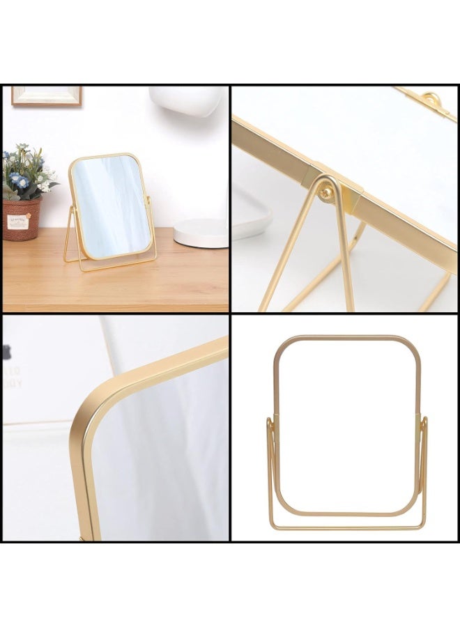 ديكور هيلز مرآة مكياج ذهبية، مرآة تزيين مربعة مزدوجة الجوانب، تدور بزاوية 360 درجة، عالية الدقة، بإطار معدني، مناسبة للمنزل، والحمام، والمكتب، وطاولة الزينة | تصميم ديكور عتيق - Image 4