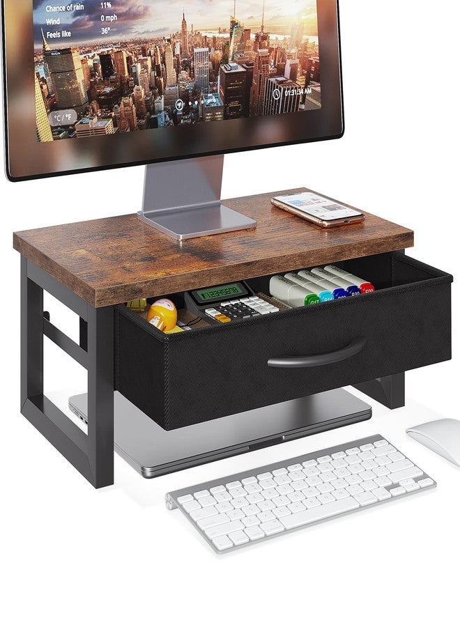 HEWORLIF Computer Monitor Stand Riser with Drawer, 2-Tier Desk Accessories & Workspace Organizers, Laptop Stand for Desk with Storage, Office Organization, Wood - Image 1