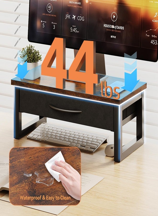 HEWORLIF Computer Monitor Stand Riser with Drawer, 2-Tier Desk Accessories & Workspace Organizers, Laptop Stand for Desk with Storage, Office Organization, Wood - Image 4
