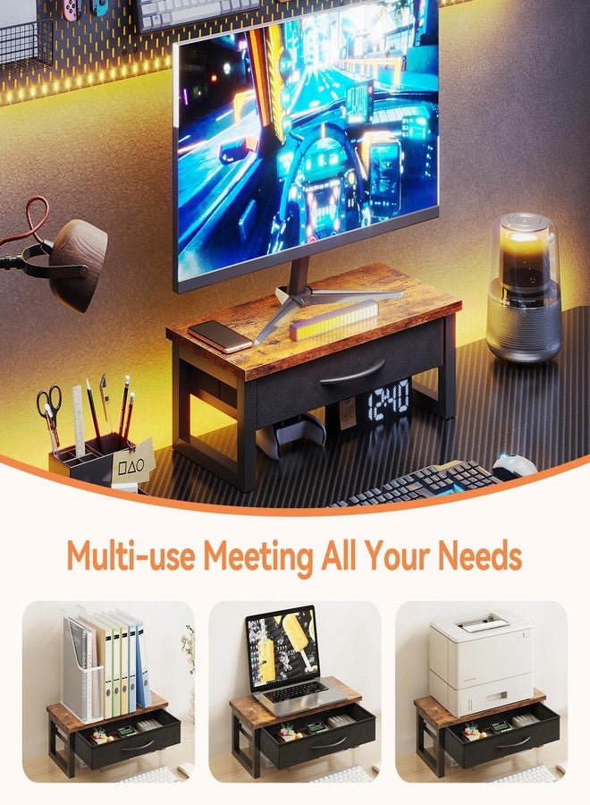 HEWORLIF Computer Monitor Stand Riser with Drawer, 2-Tier Desk Accessories & Workspace Organizers, Laptop Stand for Desk with Storage, Office Organization, Wood - Image 5