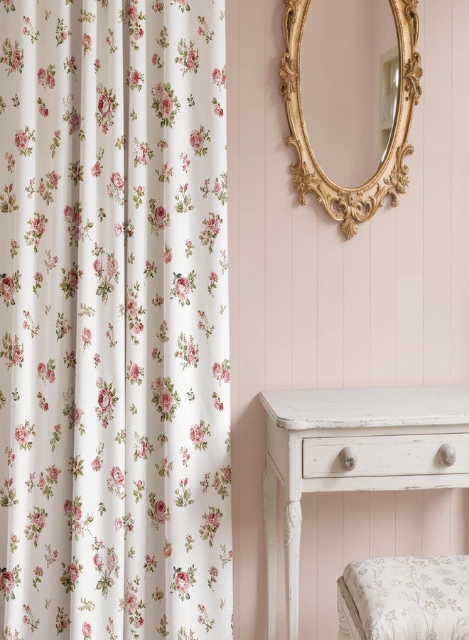 StangH Ivory Floral Vintage Curtains for Living Room, Printed Red Rose Patterns on Soft Velvet Thermal Insulated Farmhouse Style Drapes for Sliding Door, W52 x L84, 2 Panels - Image 2