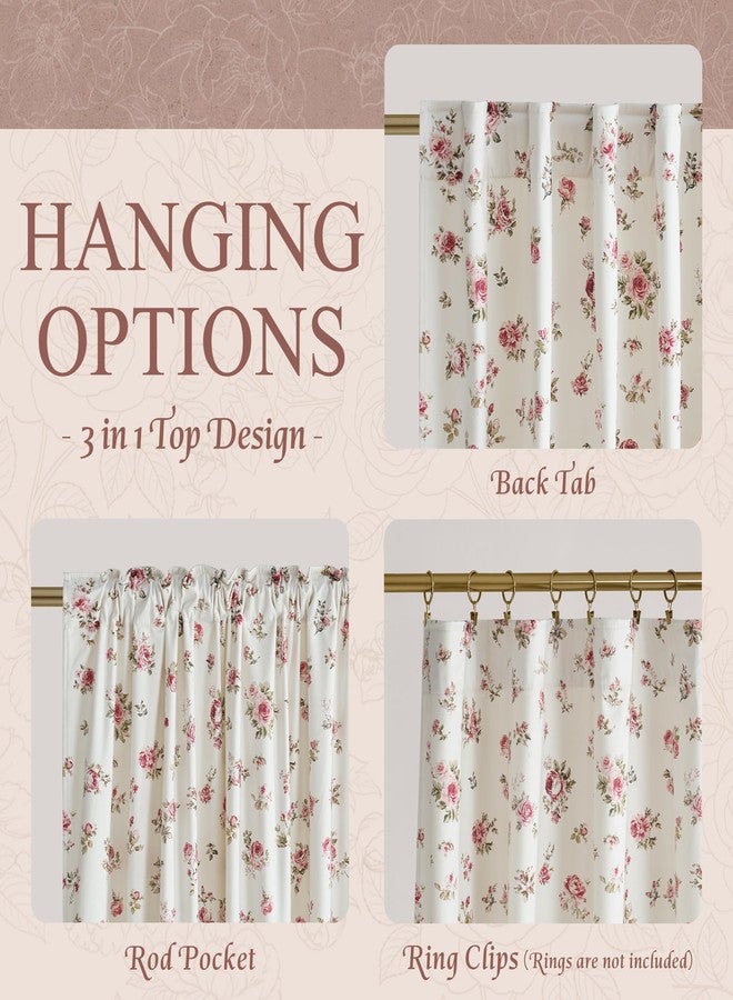 StangH Ivory Floral Vintage Curtains for Living Room, Printed Red Rose Patterns on Soft Velvet Thermal Insulated Farmhouse Style Drapes for Sliding Door, W52 x L84, 2 Panels - Image 5