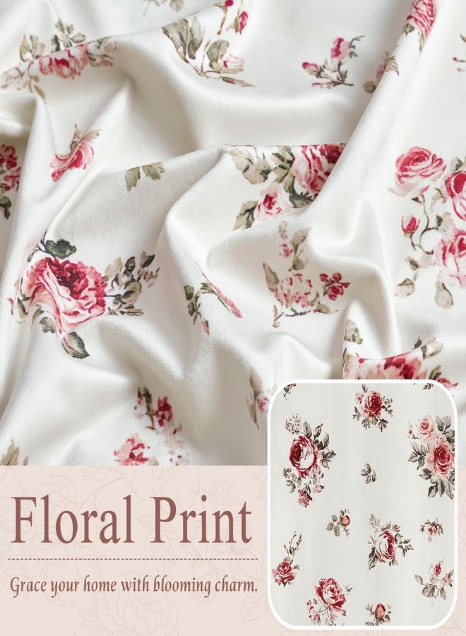 StangH Ivory Floral Vintage Curtains for Living Room, Printed Red Rose Patterns on Soft Velvet Thermal Insulated Farmhouse Style Drapes for Sliding Door, W52 x L84, 2 Panels - Image 4