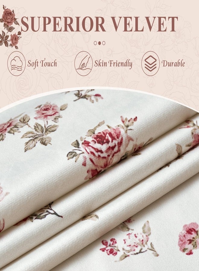 StangH Ivory Floral Vintage Curtains for Living Room, Printed Red Rose Patterns on Soft Velvet Thermal Insulated Farmhouse Style Drapes for Sliding Door, W52 x L84, 2 Panels - Image 3