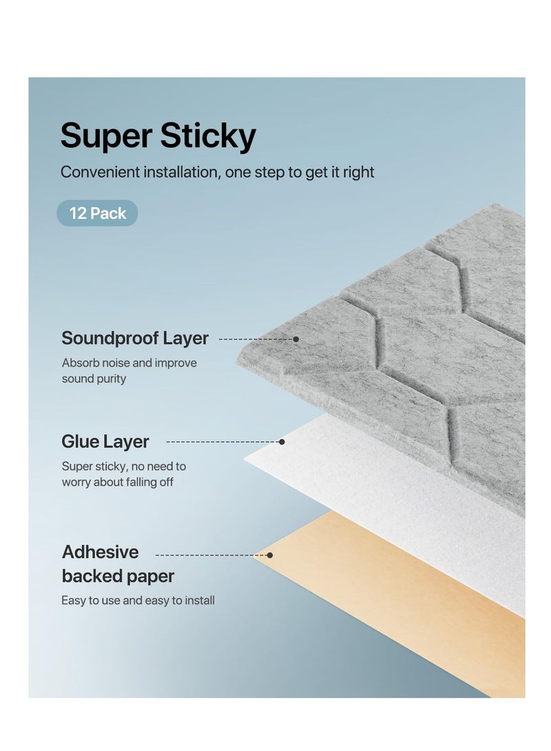 High Density Self-Adhesive Acoustic Wall Panels, 12 Pack Soundproof Noise Cancelling Panels for Effective Acoustic Treatment and Stylish Wall Decoration. - Image 4