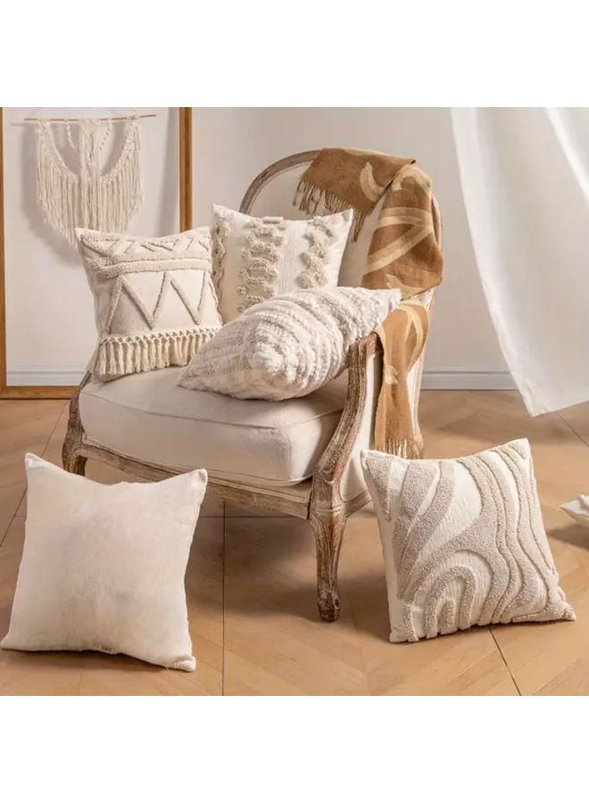 1 Piece Bohemian Style Spiral Dots Throw Pillow Cover 17.72 by 17.72 Inch Geometric Pattern Champagne Textured Tassel Detail Zipper Closure Machine Washable Polyester Decorative for Sofa Bedroom - Image 4