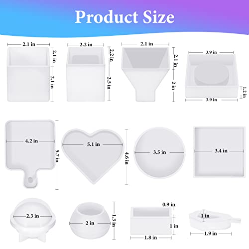 KISREL Resin Molds Kit 12PCS, Epoxy Resin Silicone Molds, Resin Mold Including Cube, Pen Container, Pyramid, Tray, Love, Round, Square, Ball, Flowerpot, Cuboid, Crystal - Image 2
