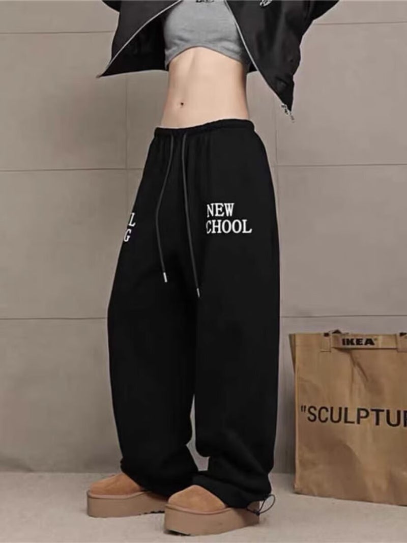 Unisex Plus Size Trendy Joggers with Drawstring Black 
