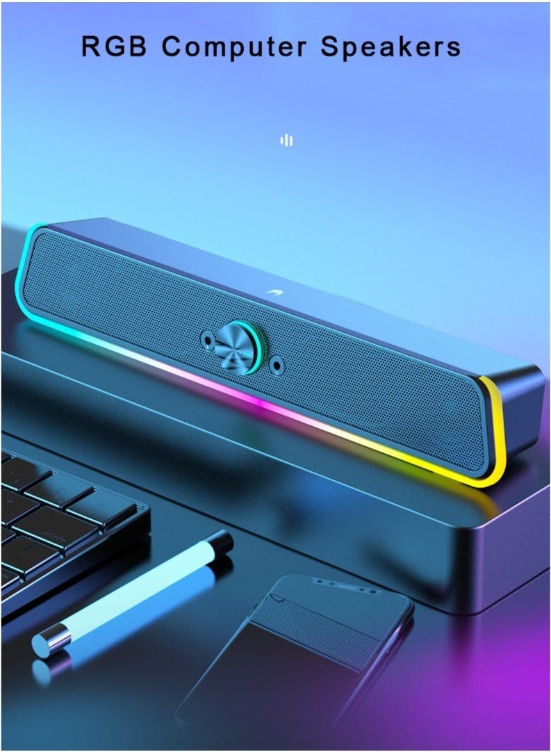 Arabest Computer Speakers, Soundbar Speaker with RGB LED Light and 3.5 mm Aux Connection for Game, TV, Desktop, Laptop - Image 4