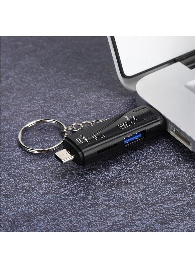 Thoraya - New 3.1type-c dual-use card reader otg multi-function card reader five-in-one mobile phone card reader tf card black - Image 1