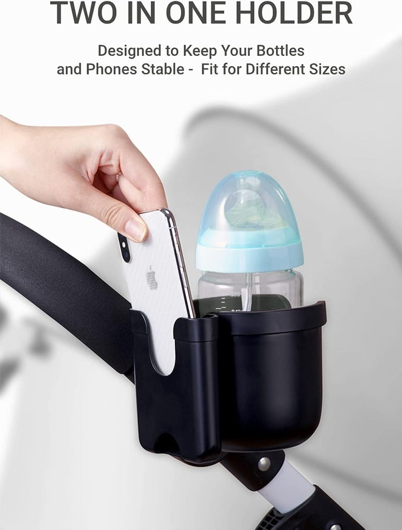 ZAMZIN Stroller Cup & Phone Holder, 2-in-1 Organizer for Strollers, Bikes, Wheelchairs, Walkers, Silicone Bottle Holder Compatible with Uppababy, Nuna, Bugaboo | Practical Accessory & Gift - Image 2