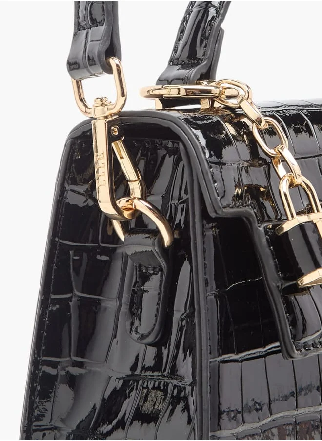 ايل Womens Textured Satchel Bag With Detachable Strap And Flap Closure