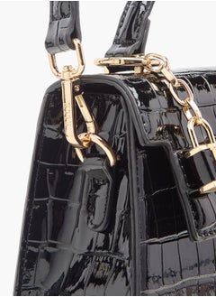 ELLE Womens Textured Satchel Bag With Detachable Strap And Flap Closure  - Image 5