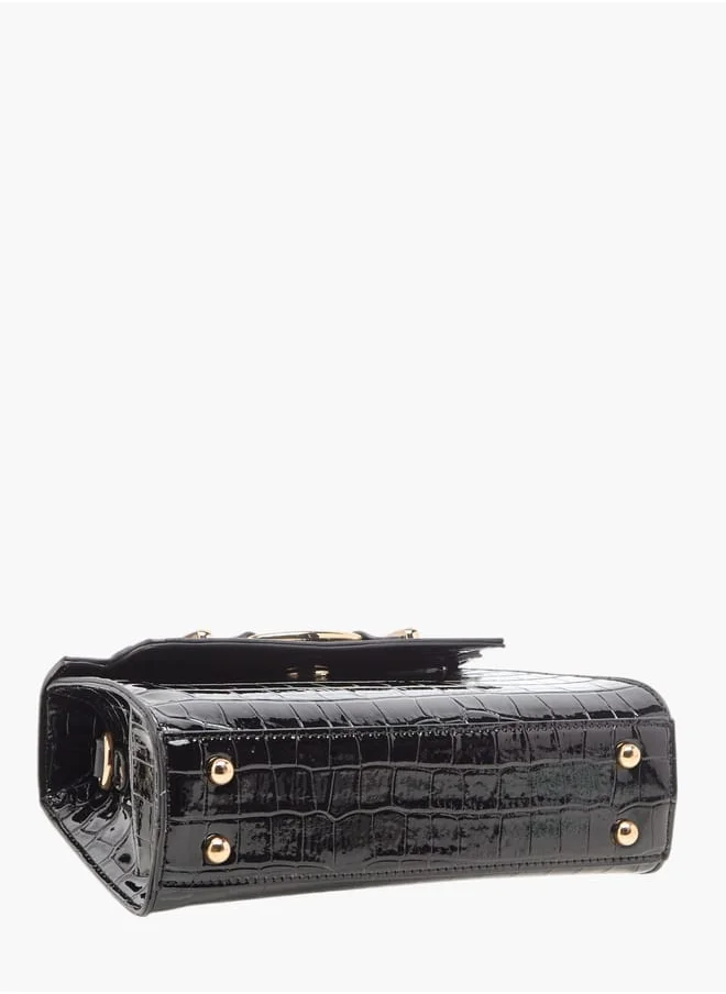 ايل Womens Textured Satchel Bag With Detachable Strap And Flap Closure