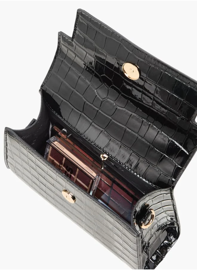 ايل Womens Textured Satchel Bag With Detachable Strap And Flap Closure