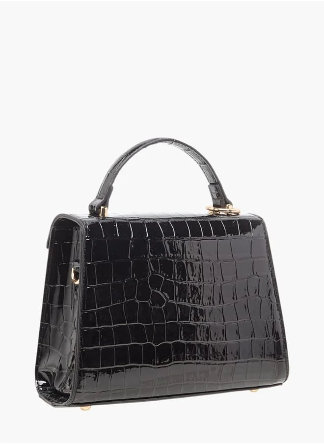 ايل Womens Textured Satchel Bag With Detachable Strap And Flap Closure