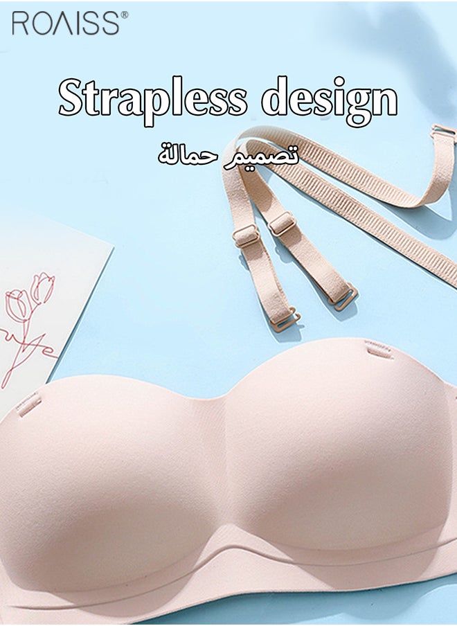 roaiss Women's Strapless Invisible Bra 2-Piece Detachable Shoulder Strap Thin Anti Slip Breathable Dress Bra  - Image 3