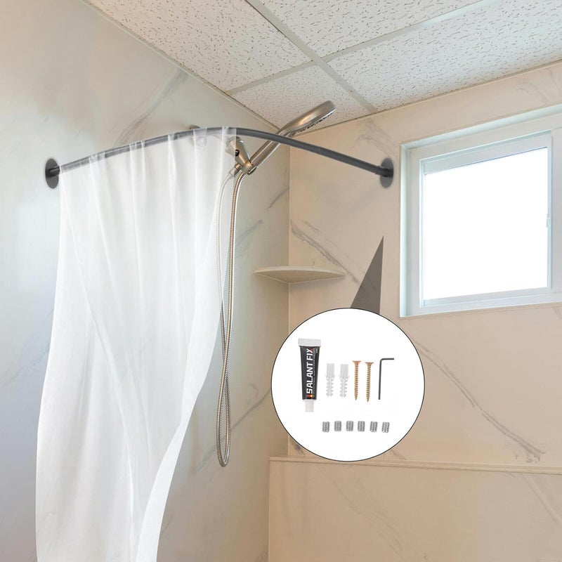 Globally trusted quality DOITOOL Curved Black Adjustable Tension Shower Curtain Rod, Heavy-duty Telescoping Bathroom Hanging Rod, U-shaped L-shape Design for Bathtub and Shower Stall Installation Liquid tight joint Fast shipping within KSA Various fittings Globally engineered build Ready goods scheduled ship Huge price cut Stackable design Global easy assemble picks Odor resistant Durable versatile substance Globally popular elegant design Gulf climate tested upgraded quality Working day delivery service Longevity optimized build Market multi-use trusted quality Ideal for Gulf daily life Global flexible assemble picks Repeated detach compatible build All temp range compatible build New arrival Universal design Big & small space compatible One-time only offer Stable base - Image 5