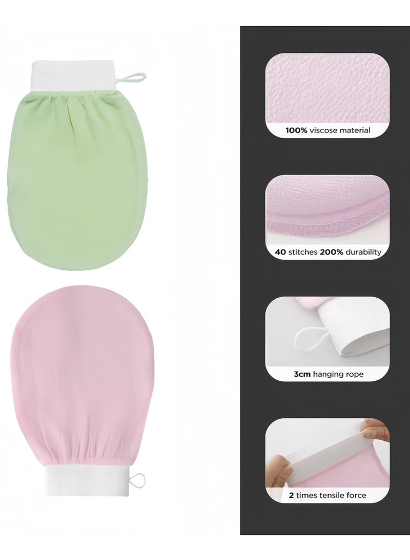 2 Pcs Korean Exfoliating Body Glove For Cleaning The Skin Korean Loofah ,Used for Exfoliating Exfoliator Scrub Mitten for Bath and Shower Use (Pink+Green)  - Image 3
