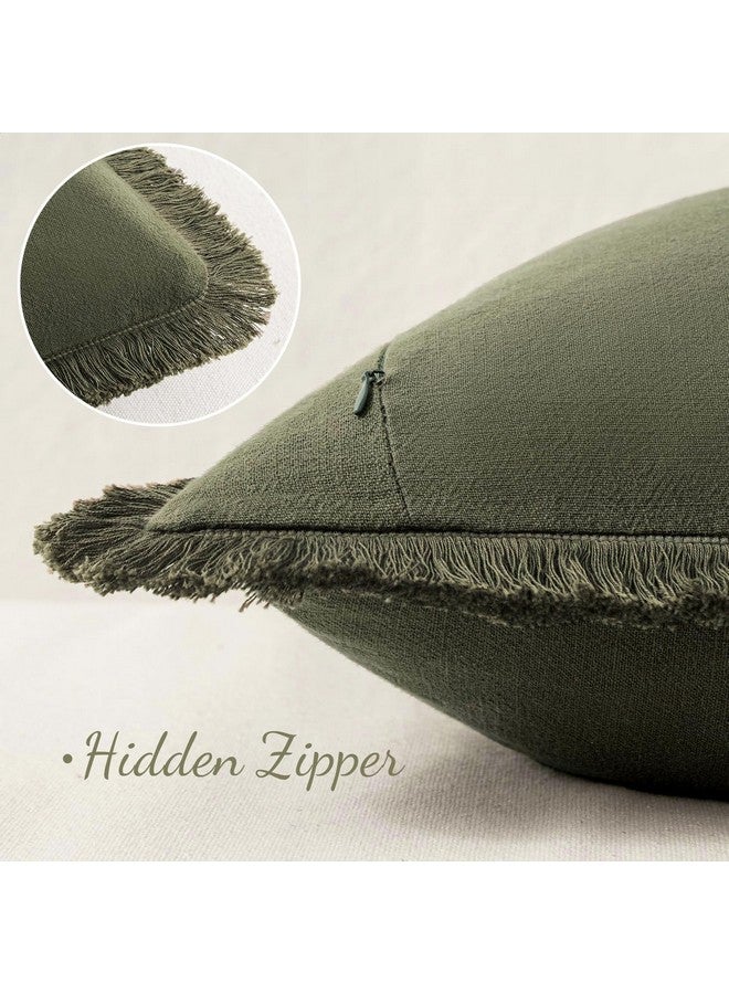 MIULEE MIULEE Decorative Throw Pillow Covers Neutral Linen Fringe Throw Pillows Set of 2 Olive Green Boho Farmhouse Cushion Covers with Tassels for Couch Sofa Bed Living Room Spring Home Decor 20x20 Inch  - Image 3