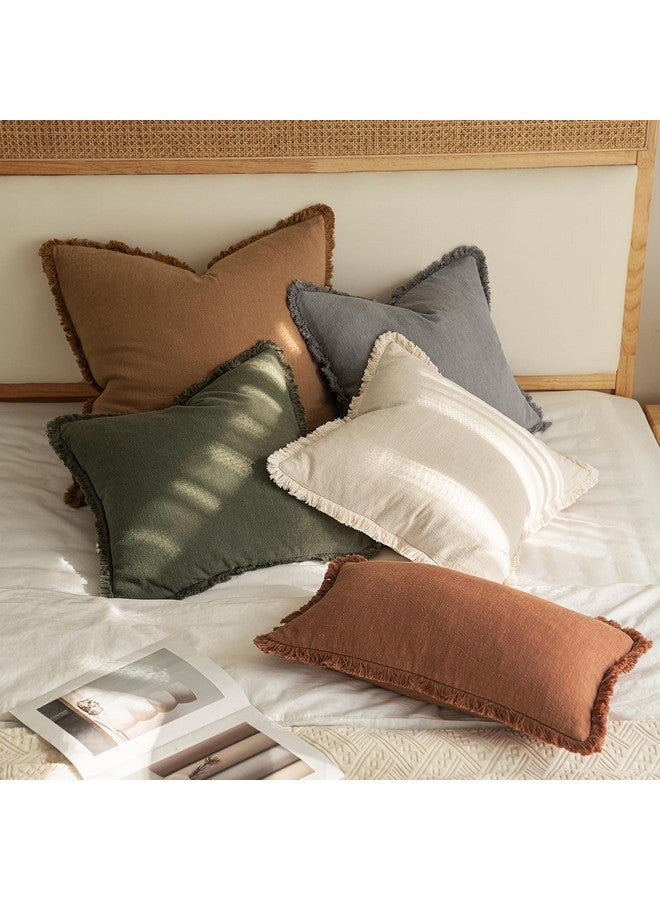 MIULEE MIULEE Decorative Throw Pillow Covers Neutral Linen Fringe Throw Pillows Set of 2 Olive Green Boho Farmhouse Cushion Covers with Tassels for Couch Sofa Bed Living Room Spring Home Decor 20x20 Inch  - Image 5