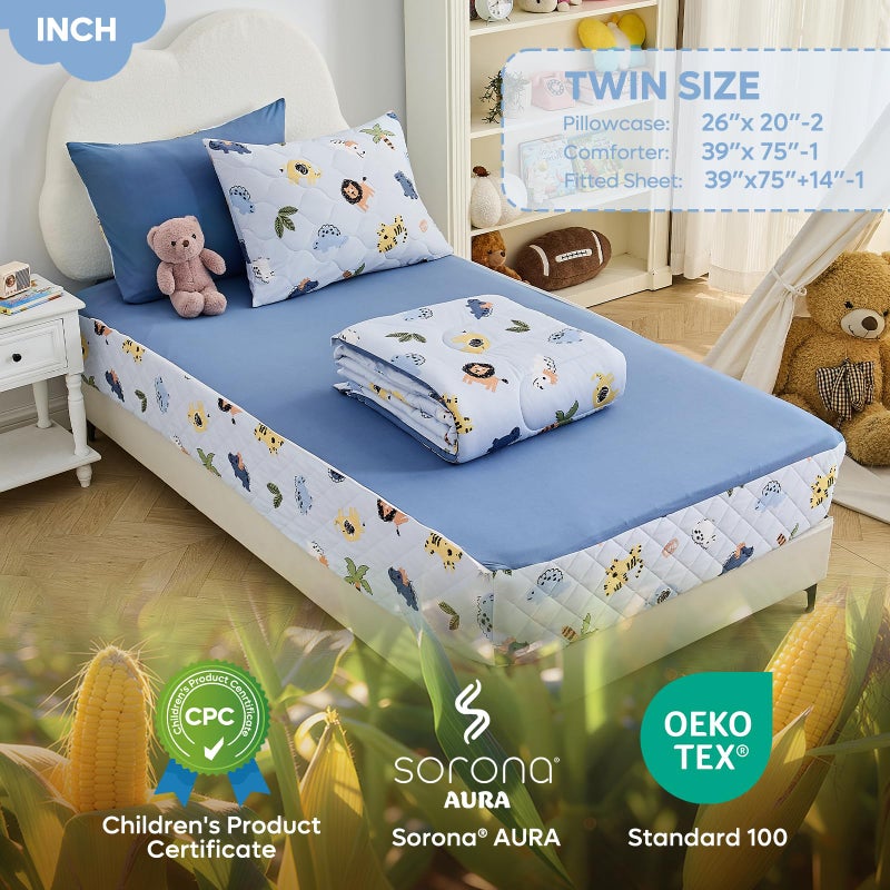Bestier Twin Size 4Pcs Kids Comforter Sets, Zipper Bedding Set, Kids Bedding Set Cartoon Comforter for Kid, Zipper Bedding Certified - OEKO-TEX100 (Blue, Twin, 39"x75") - Image 3