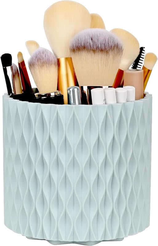 royalkart Makeup Organiser Brush Holder| 360 Rotating Cosmetics Organizer| 5 Slot Makeup Brushes Container (Mohair Soft Blue Grey) - Image 1
