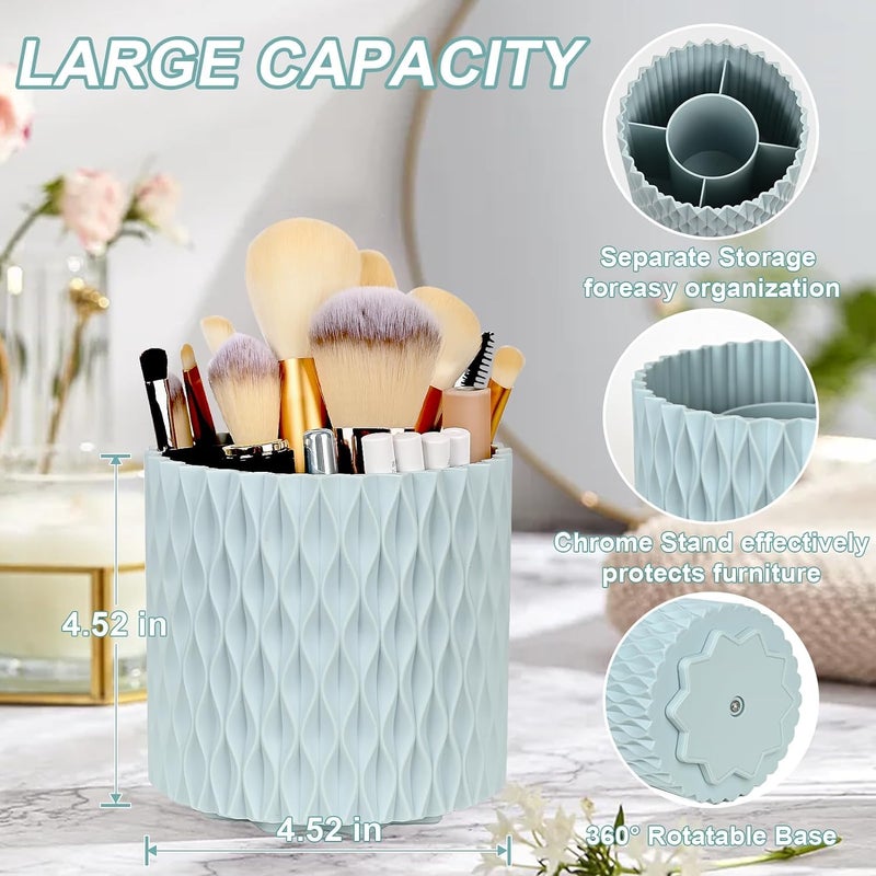 royalkart Makeup Organiser Brush Holder| 360 Rotating Cosmetics Organizer| 5 Slot Makeup Brushes Container (Mohair Soft Blue Grey) - Image 5