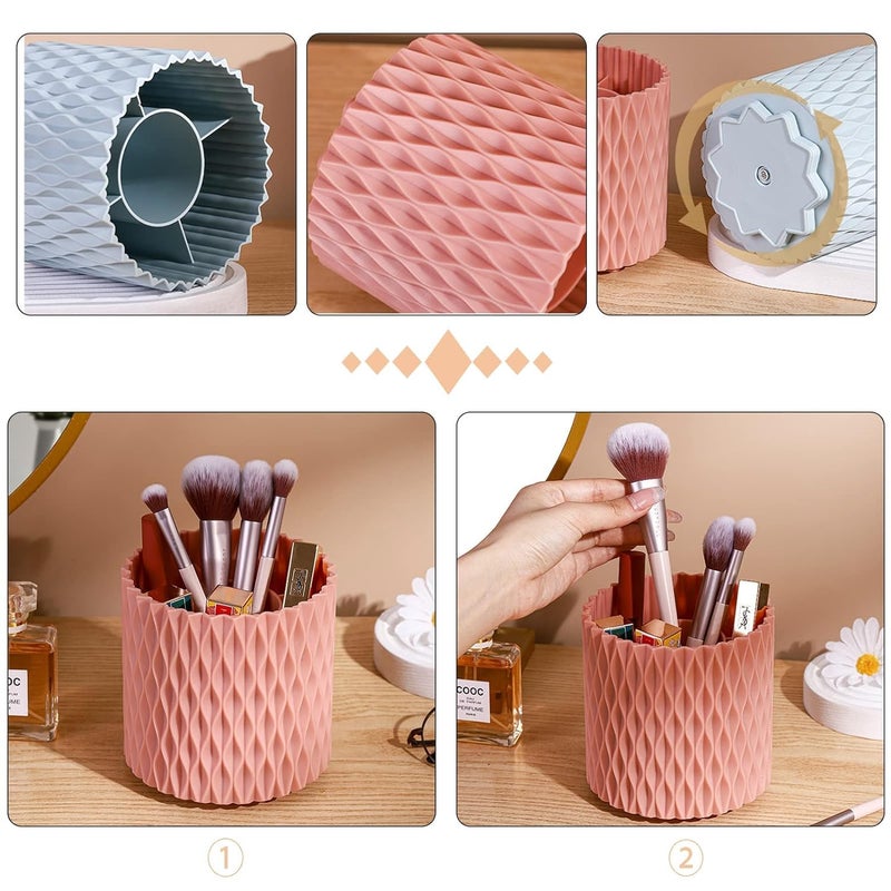 royalkart Makeup Organiser Brush Holder| 360 Rotating Cosmetics Organizer| 5 Slot Makeup Brushes Container (Mohair Soft Blue Grey) - Image 4
