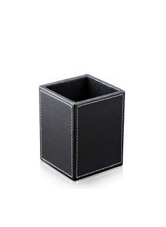 Oasisgalore Black PU Leather Square Pens Pencils Holder Cup Desktop Stationery Organizer Case Office Accessories  - Image 1