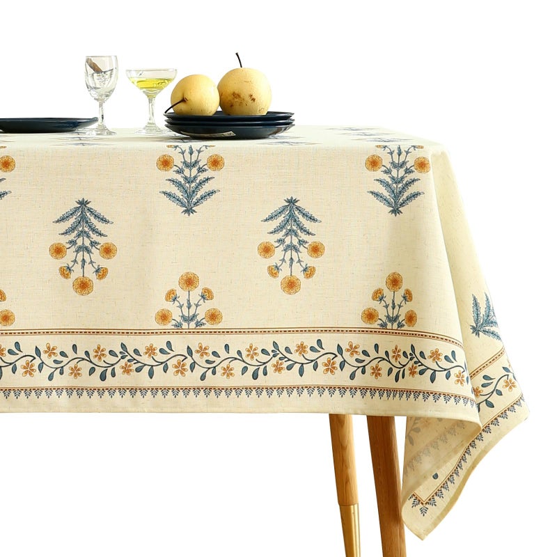 ISAENNE Designer French Pale Yellow Small Square Tablecloth,Linen Floral Table Cloth,Wrinkle Resistant Decor Tablecloths for Dining Thanksgiving Banquet Kitchen Party,55"*55"-Estevan A - Image 1