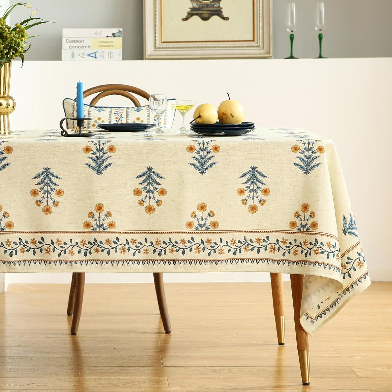ISAENNE Designer French Pale Yellow Small Square Tablecloth,Linen Floral Table Cloth,Wrinkle Resistant Decor Tablecloths for Dining Thanksgiving Banquet Kitchen Party,55"*55"-Estevan A - Image 2