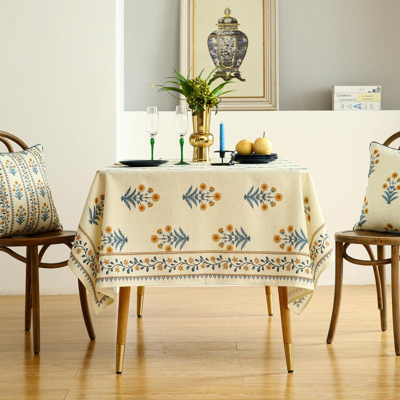 ISAENNE Designer French Pale Yellow Small Square Tablecloth,Linen Floral Table Cloth,Wrinkle Resistant Decor Tablecloths for Dining Thanksgiving Banquet Kitchen Party,55"*55"-Estevan A - Image 3
