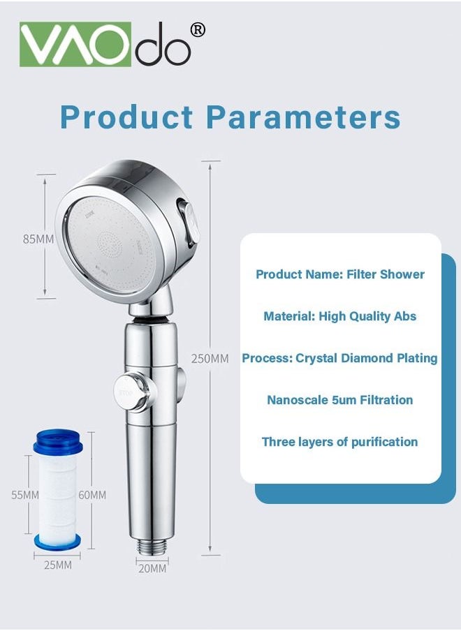 7PCS Handheld Shower Turbo Water Saving Spa Shower with Filter Retractable Shower Set