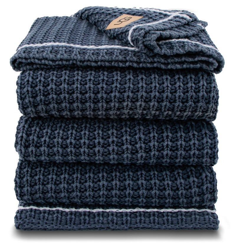 UGG Luna Knit Blanket Throw Cotton Chunky Soft Throw for Couch or Bed Cozy Warm Waffle Giftable Lightweight Blanket for Living Room Bedroom or Dorm Machine Washable 50inch x 70inch Imperial Blue