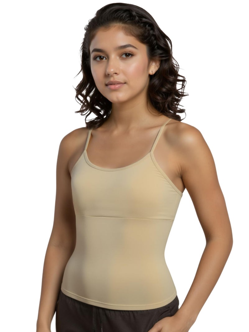 DChica Essentials Padded Camisole Starter Bra for Girls (Pack of 2) Sleeveless Undershirts with Adjustable Straps | Tank Top/Innerwear for Girls (Color-Beige) Camisole Regular Fit Vest - Image 2