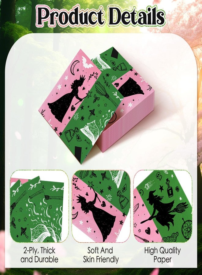 Watch Me Fly 50 Pack Witch and Princess Party Napkins, Pink and Green Disposable Paper Napkins with Magical Elements – 2-Ply 13"x13" Unfolded, for Girls' Birthday Party and Fairy Tale Theme Décor - Image 3