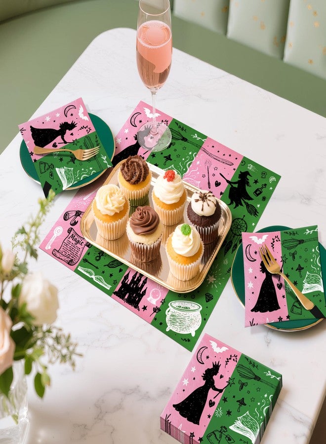 Watch Me Fly 50 Pack Witch and Princess Party Napkins, Pink and Green Disposable Paper Napkins with Magical Elements – 2-Ply 13"x13" Unfolded, for Girls' Birthday Party and Fairy Tale Theme Décor - Image 4