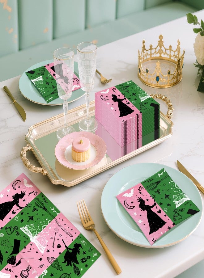 Watch Me Fly 50 Pack Witch and Princess Party Napkins, Pink and Green Disposable Paper Napkins with Magical Elements – 2-Ply 13"x13" Unfolded, for Girls' Birthday Party and Fairy Tale Theme Décor - Image 5