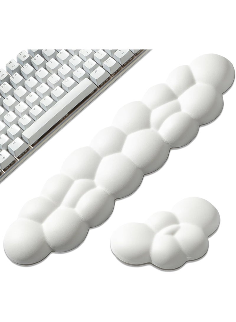 White Cloud-Shaped Keyboard & Mouse Wrist Rest Set, Leather Surface Non-Slip Base Palm Support Pad, Pain Relief Wrist Cushion for PC Gaming Office Laptop Use - Image 5