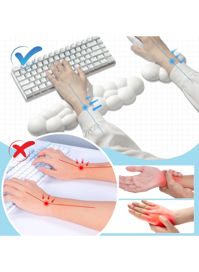 White Cloud-Shaped Keyboard & Mouse Wrist Rest Set, Leather Surface Non-Slip Base Palm Support Pad, Pain Relief Wrist Cushion for PC Gaming Office Laptop Use - Image 1